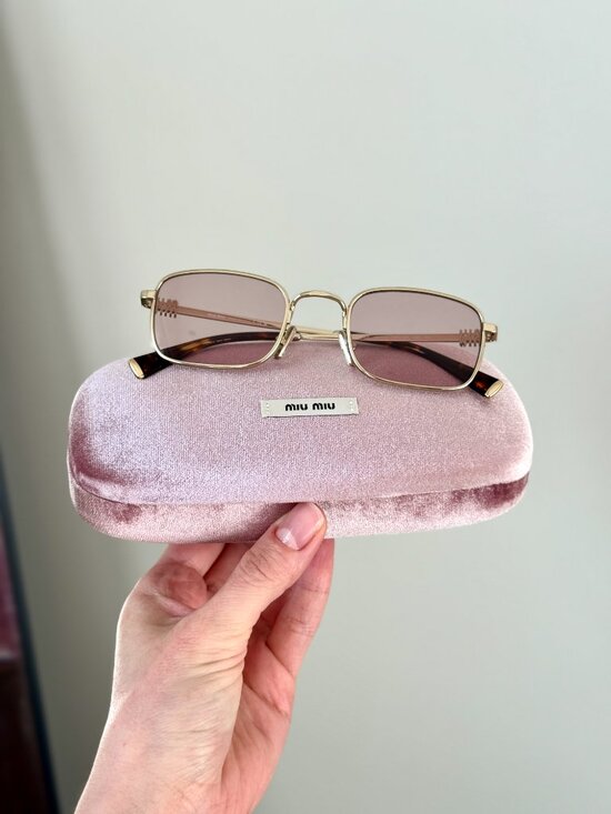 Miu Miu Women Sunglasses Pale Gold Pink Rectangle MUA53S ZVN4I0 NEW AUTHENTIC main image 14